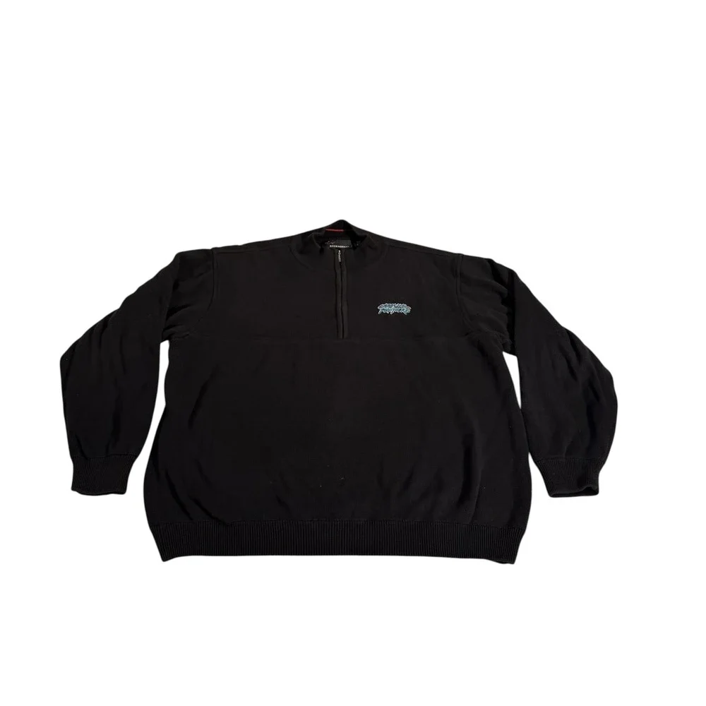 Greg Norman Carolina Panthers Y2K Satin Lined Quarter Zip Sweater Mens L Black